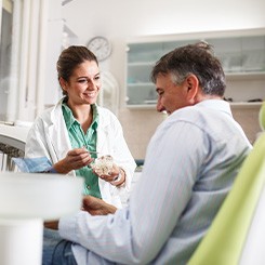 Dentist smiling at patient in treatment chair